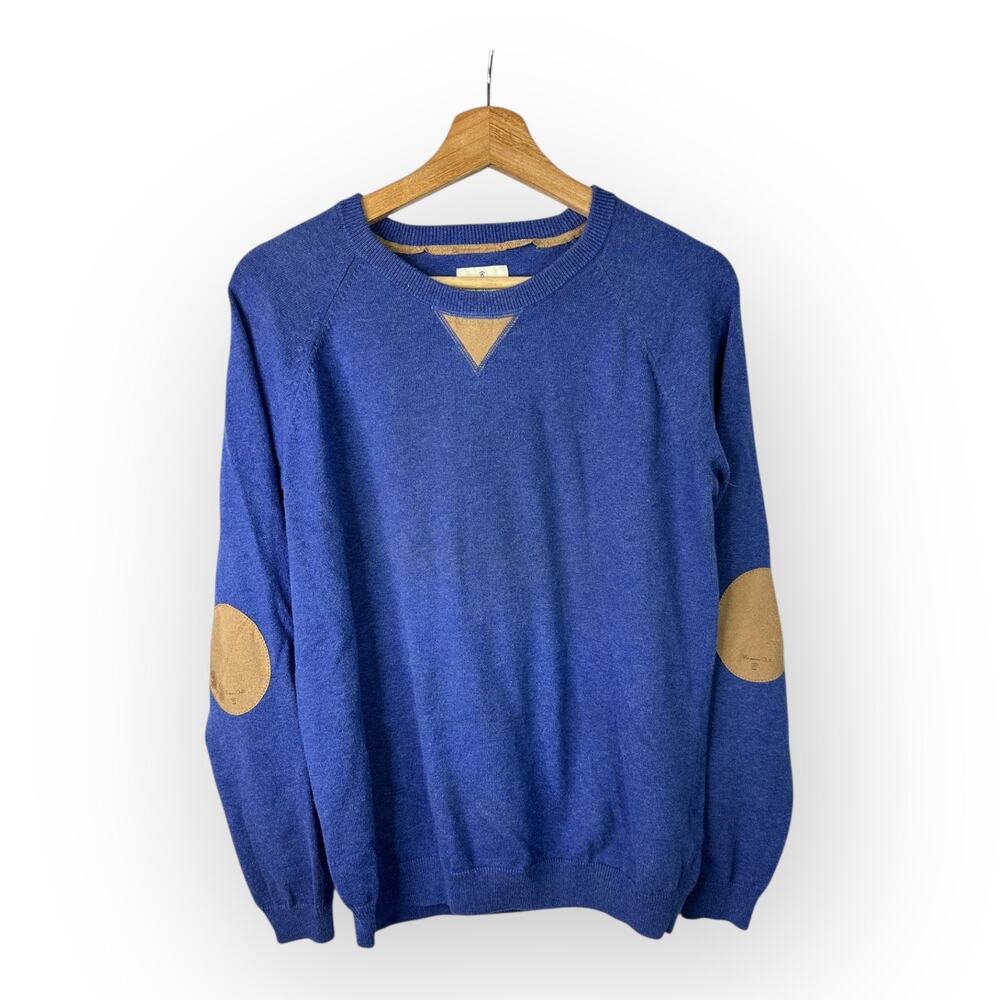Massimo Dutti Boys Girls Sweater 15-16 Cotton Cashmere Elbow Pad Blue